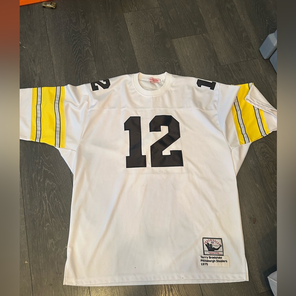 Mitchell & Ness White Throwbacks Terry Bradshaw Pittsburgh Steelers Patch